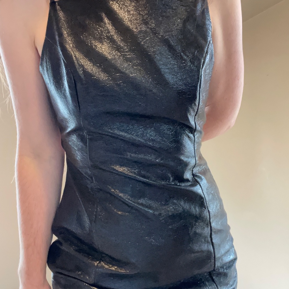 NWT Black Topshop Faux Leather mini dress, Size 6 - Picture 3 of 12